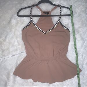 Sz Small Pink Nude Halter Top with Sequins/Stripes